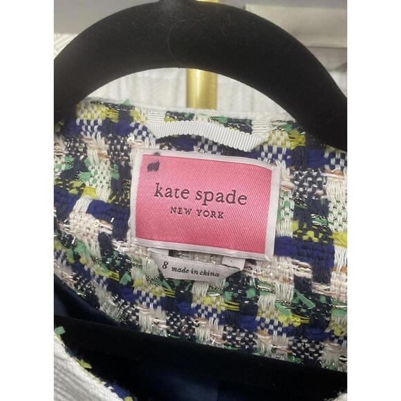 NWOT Kate Spade 252148 Womens Cotton Pop Tweed Collared Jacket Juniper Size 8 - Picture 2 of 4